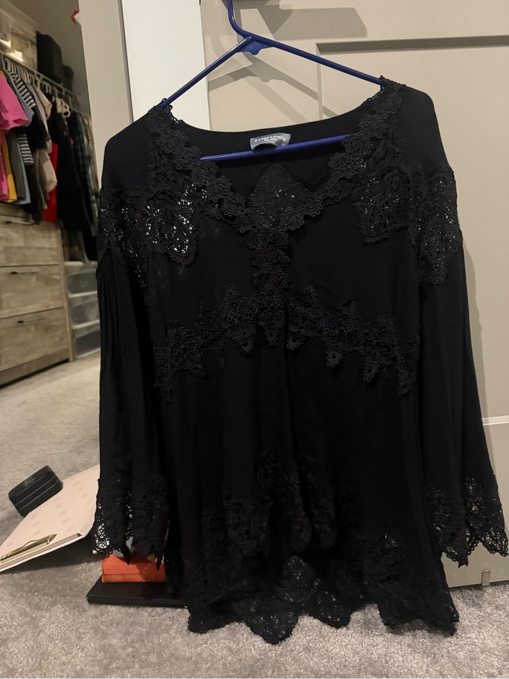 Sweet Love Black Lace-Accent Women's Blouse